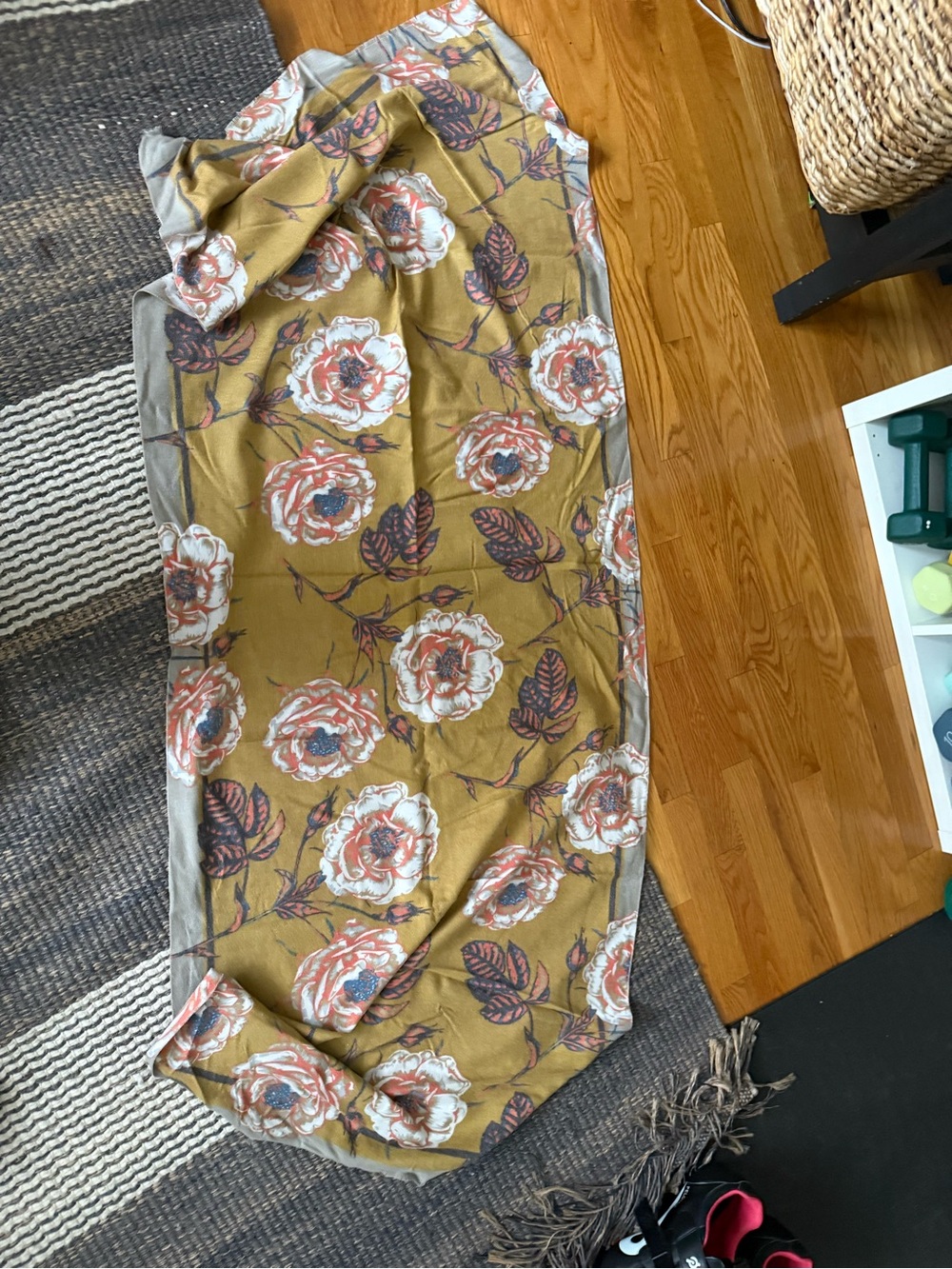 Large Floral Pashmina-Style Scarf/Wrap – Mustard & Grey